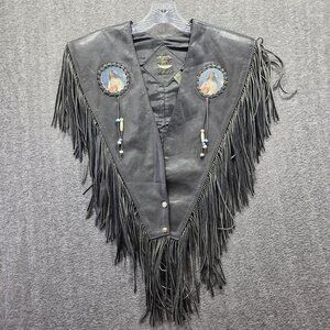 Chasser Leather Fringe Poncho Womens One Size Black Western Native American Grap